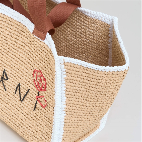 Marni Natural Macrame Sillo Medium Shopper, Natural/White/Rust